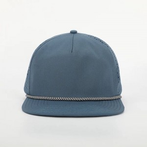 OEMカスタムデザインロゴ5パネルクラシック非構造化プレーンブランクレーザーカット5パネル穴あきゴラスナイロンロープ帽子