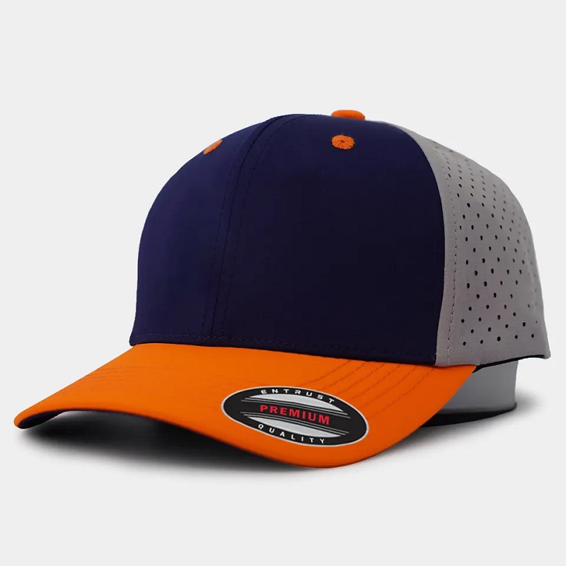 カスタム高品質6パネル刺繍ロゴカーブドビルの穴あきパパの帽子、耐水性レーザーカットホールロープ野球帽
