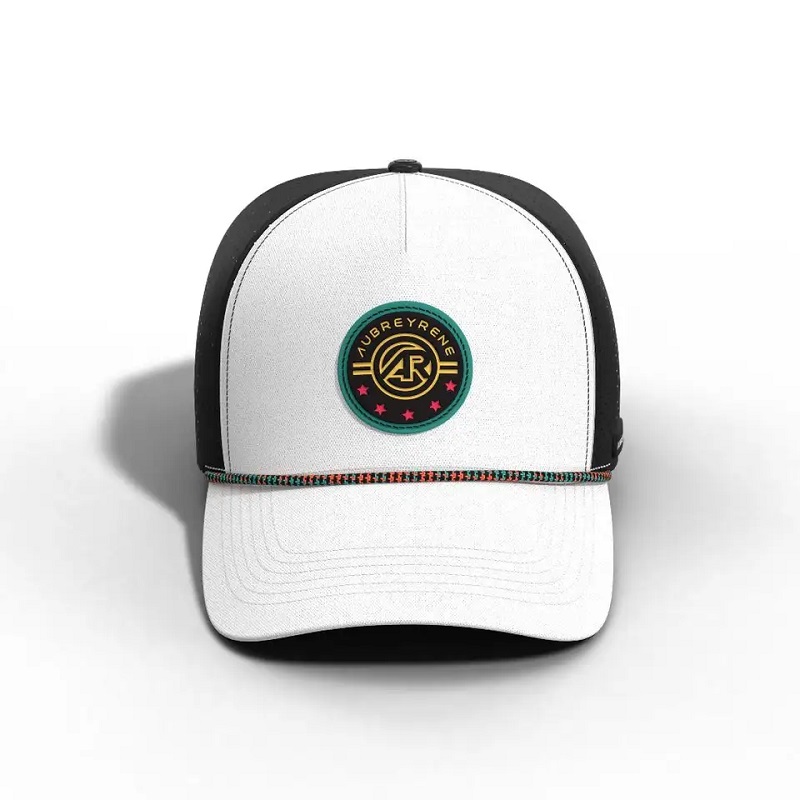 新しいデザインファッショントラック帽子カスタムパッチ通気性5パネルカーブドブリム野球帽とロープ